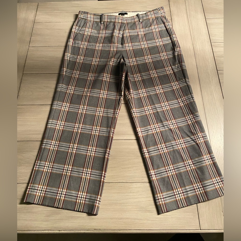 J Crew Women's High-Rise Peyton Wide-Leg Pant Gray Plaid